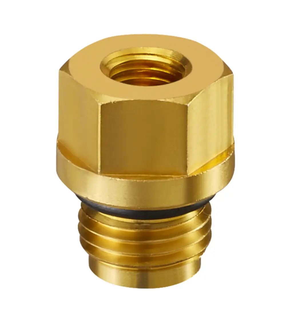 Adapter von Oventrop mit einer Innengewindeaufnahme zur Verbindung einer Impulsleitung. Aus Aluminium mit glatter Oberfläche und Dichtung.